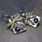 Vintage Purple Crystal Butterfly Earrings
