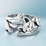 Adjustable silver cat vintage ring