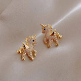 Gold-plated glittering unicorn earrings