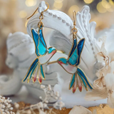 Vintage Hummingbird Earrings with Blue Enamel