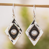 Vintage silver earrings with embedded pearls