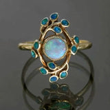 Blue Vintage Ring with Crystals and Opal