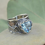 Antique silver and blue crystal ring