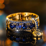 Old gold and blue crystal ring