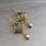 Vintage earrings with blue glass and pearls