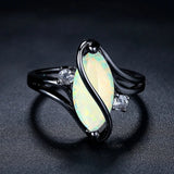 Vintage Black Ring with Silver Opal and Crystal Details