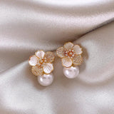 White Camelia and Pearl Earrings