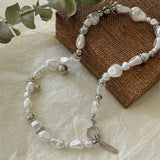 Vintage necklace with pearls and silver beads