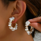 Vintage golden ring earrings with white pearl