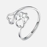 Handmade ring with footprint and heart - adjustable, 925 silver